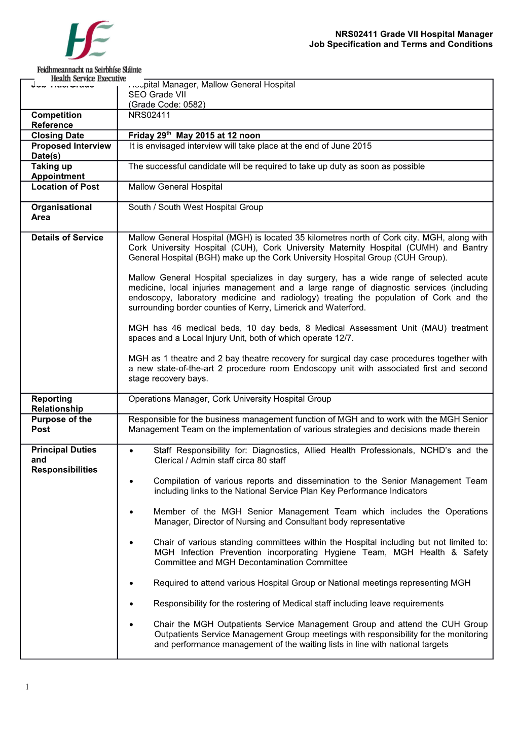 NRS02411 Grade VII Hospital Manager