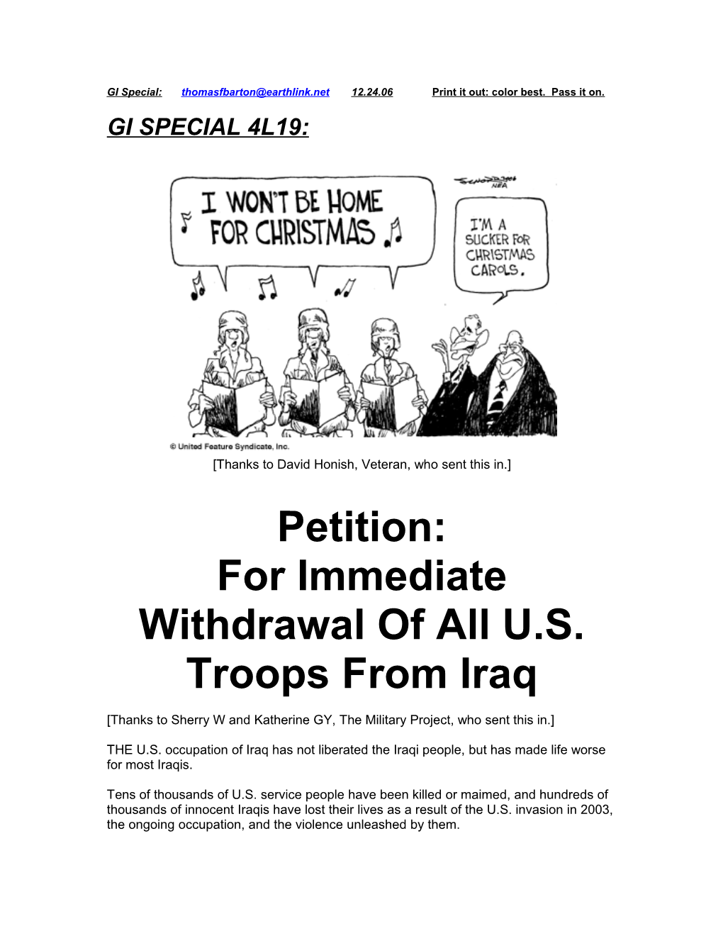 For Immediate Withdrawal of All U.S. Troops from Iraq