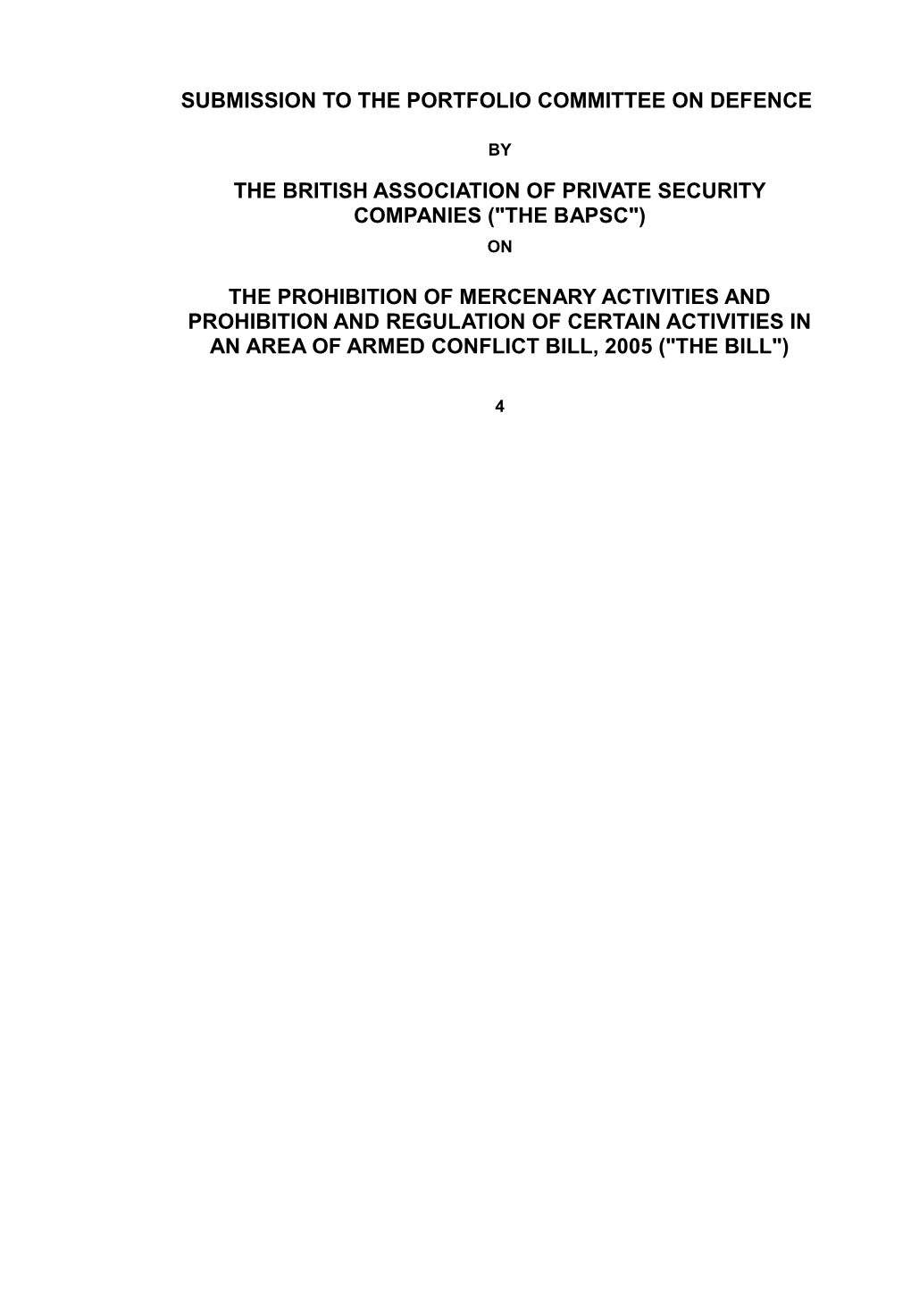 Submission to the National Assembly's Portfolio Committee on Defence: Constitutional Aspects