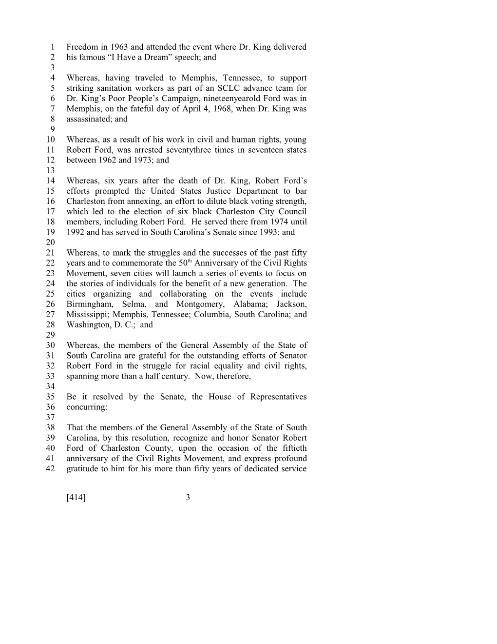 2013-2014 Bill 414: the Honorable Robert Ford - South Carolina Legislature Online