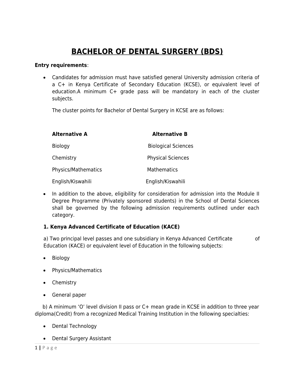 Bachelor of Dental Surgery (Bds)