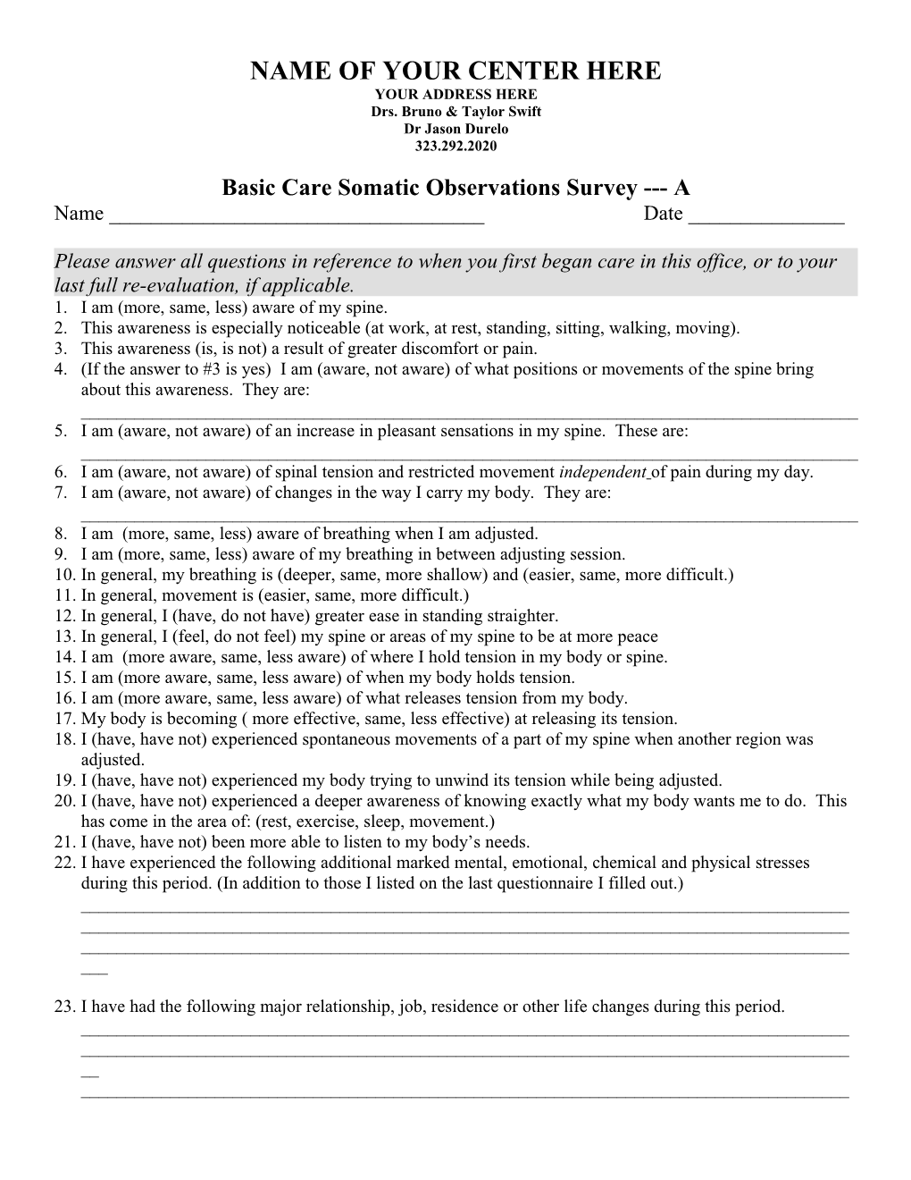 Level One Questionnaire