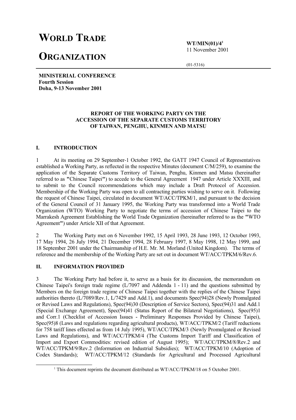 Taiwan WTO Accession Document