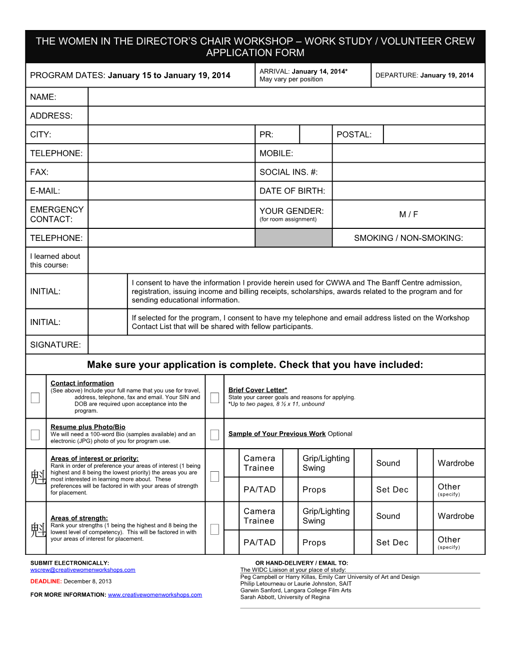 The Women in the Director S Chair Workshop Application Form