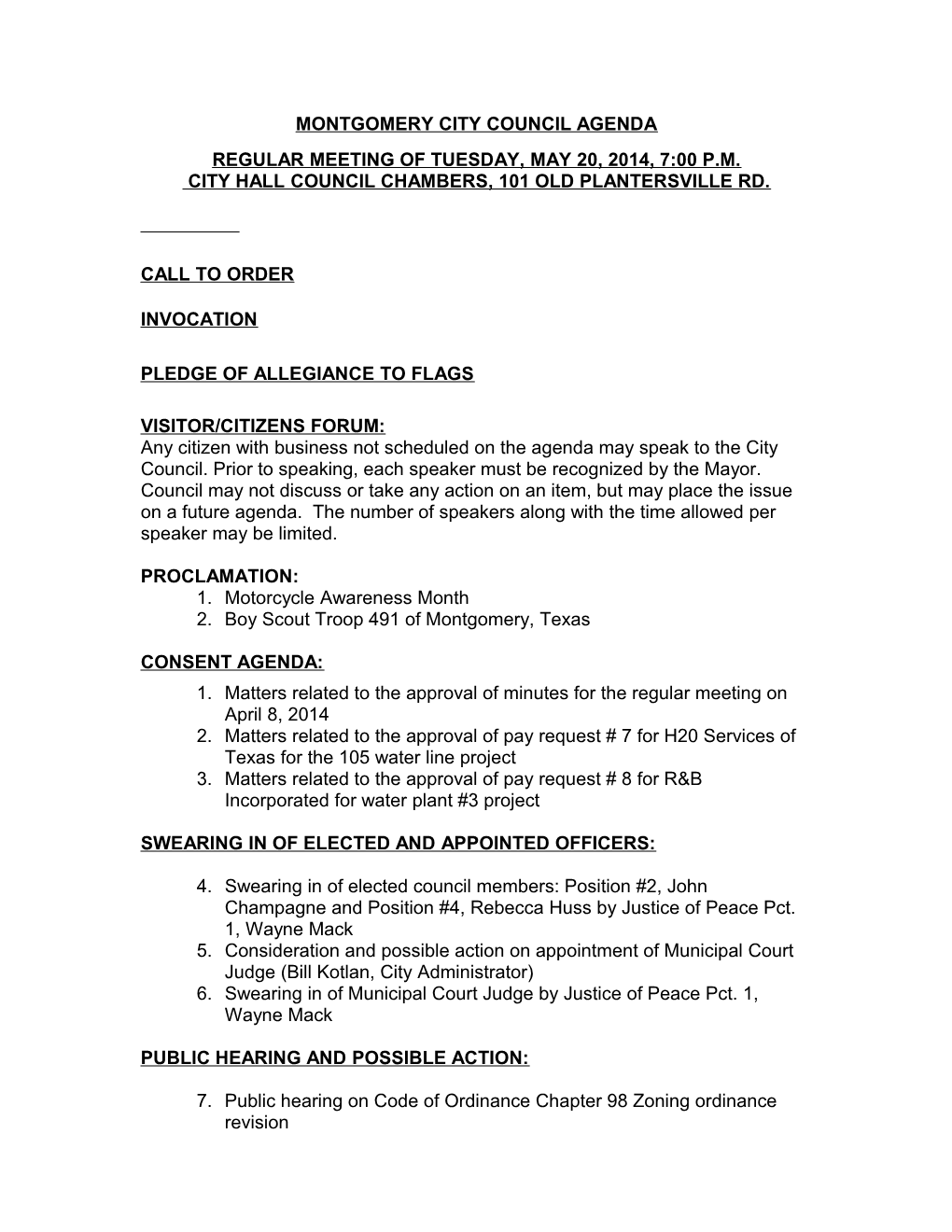 Montgomery City Council Agenda