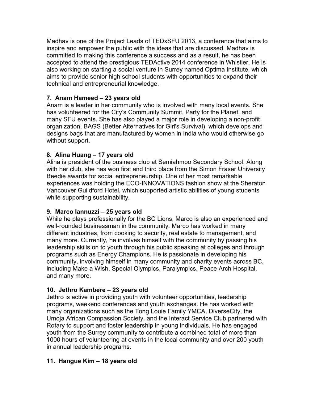 2013 Surrey Board of Trade Top 25 Under 25 Award Winners