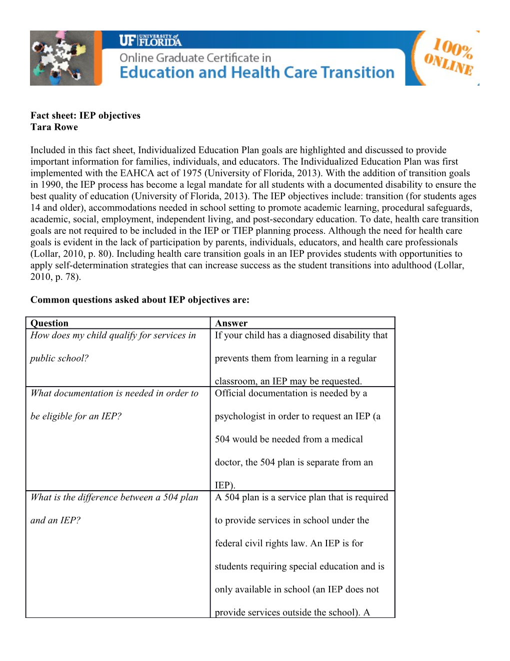 Fact Sheet: IEP Objectives