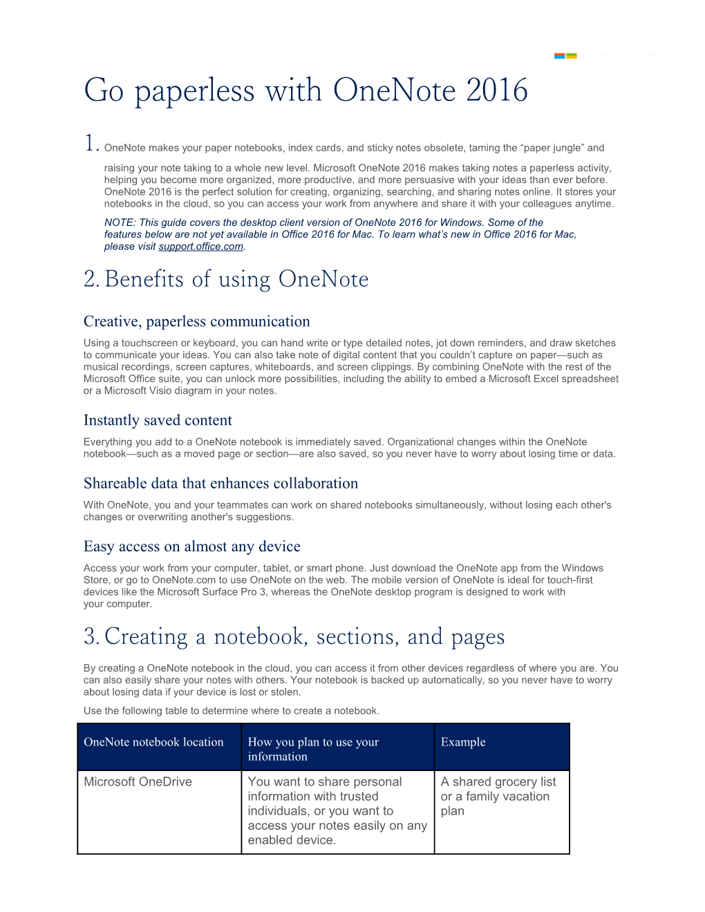 Page 1 Go Paperless with Onenote 2016
