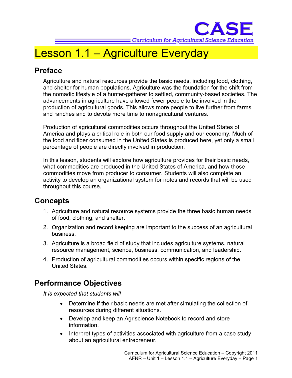 Lesson 1.1 Agriculture Everyday