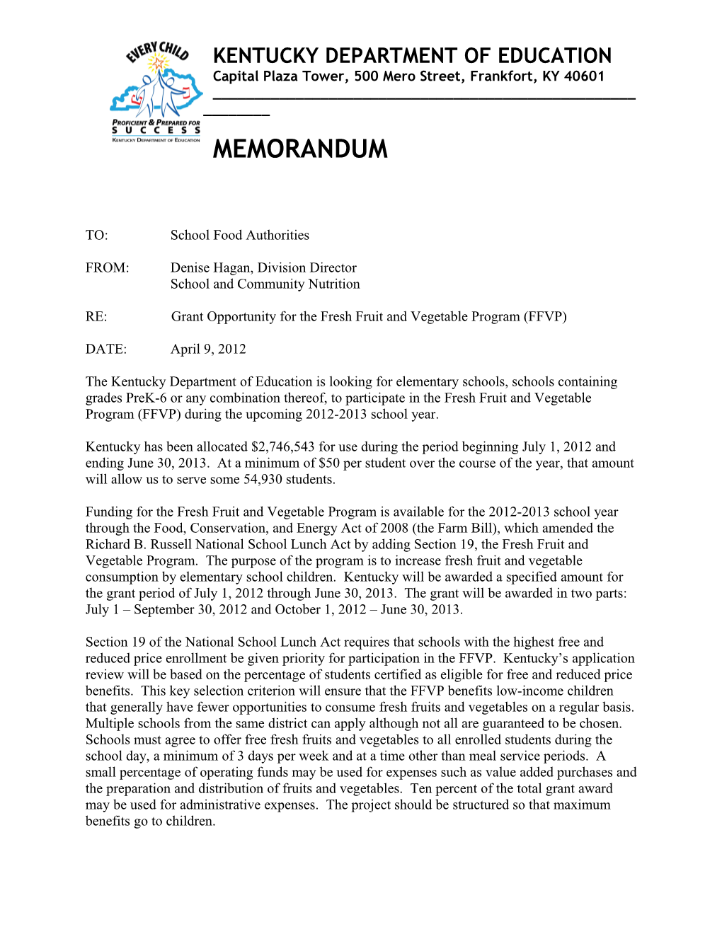 FFVP Letter to Superintendents