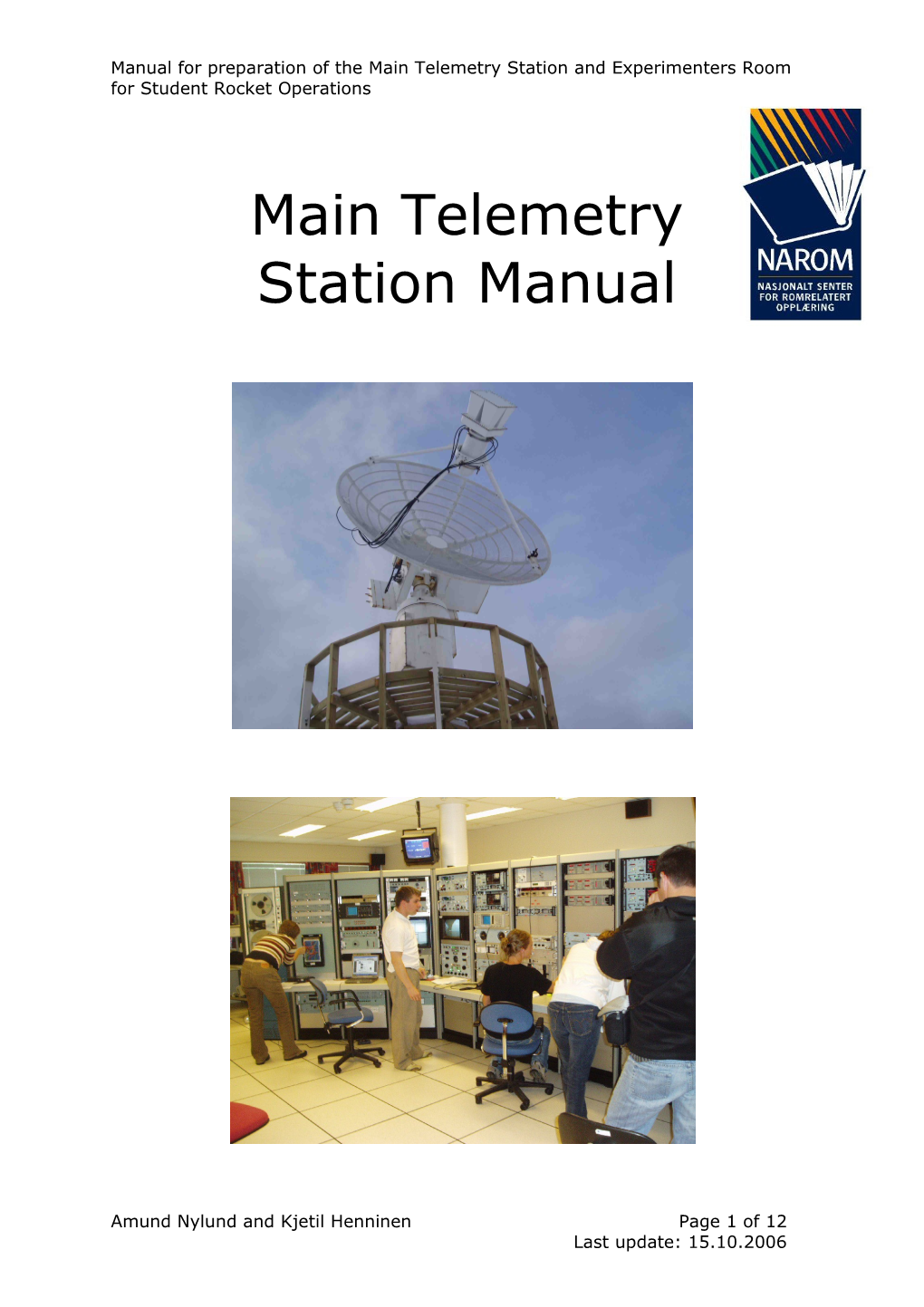 Manual for Preparation of the Telemetry Stations at Andøya Rocket Range