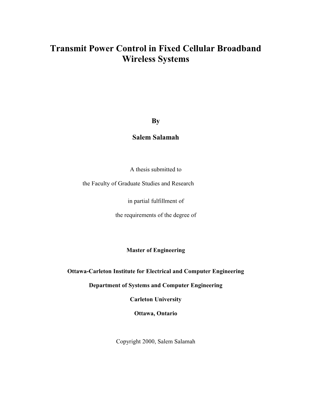Transmit Power Control in Fixed Cellular Broadband Wireless Systems