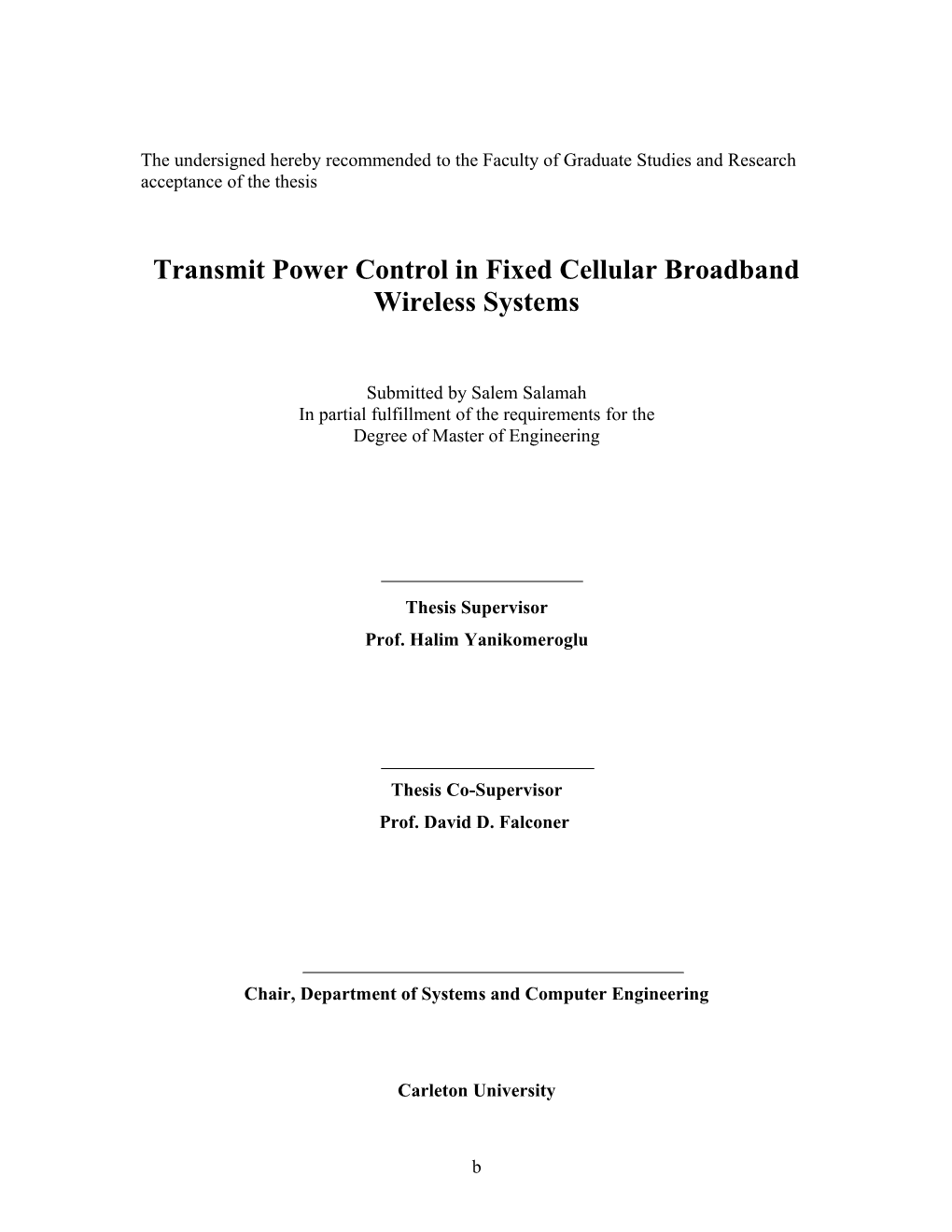 Transmit Power Control in Fixed Cellular Broadband Wireless Systems