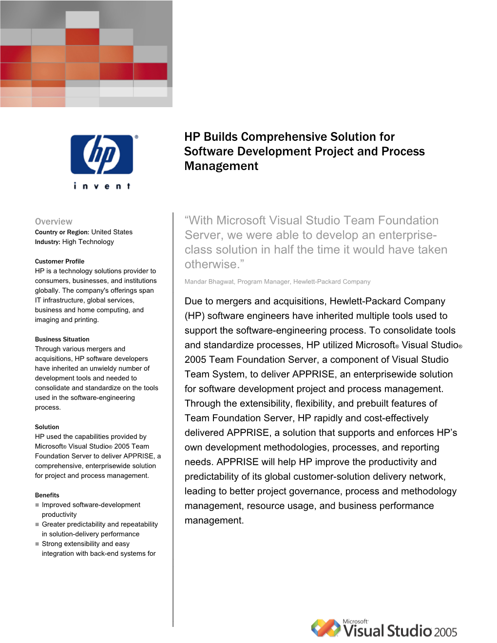 HP Builds Comprehensive Solution for Software Development Project and Process Management