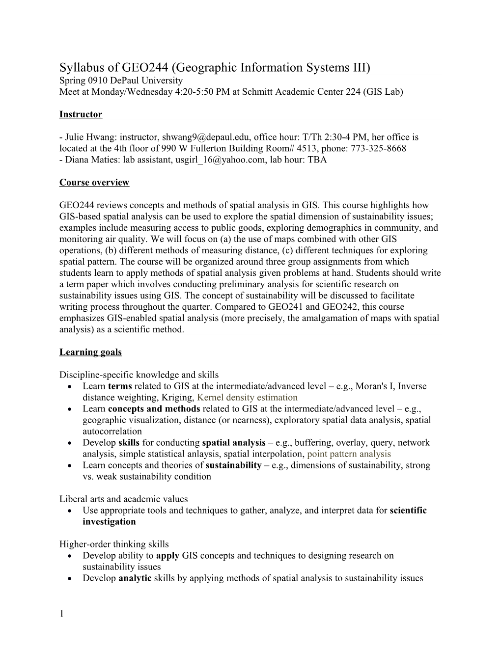 Syllabus of GEO244 (Geographic Information Systems III)