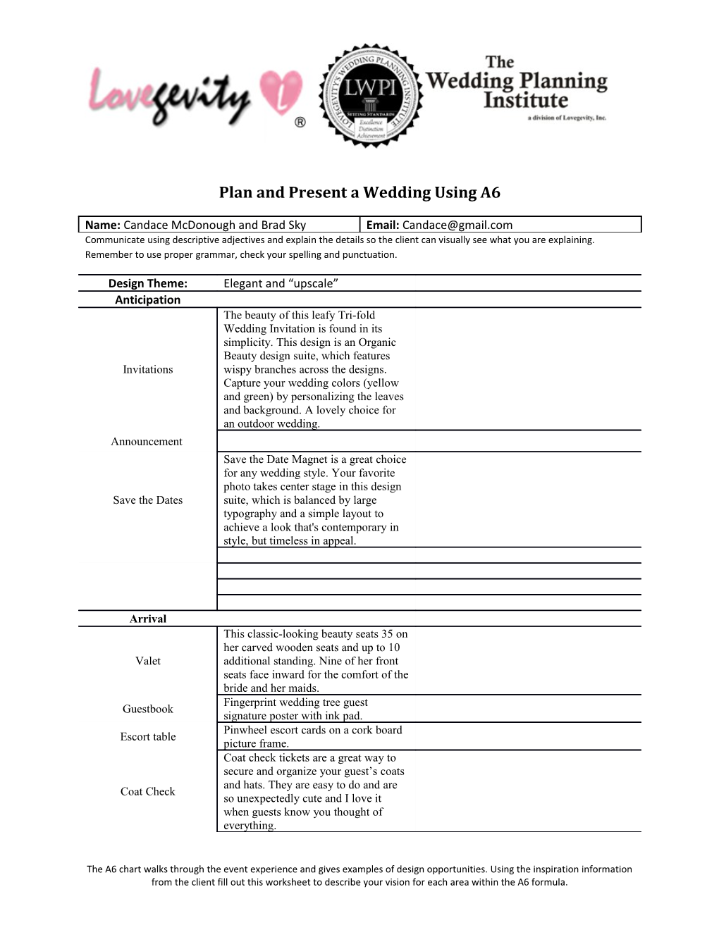 Plan and Present a Wedding Using A6