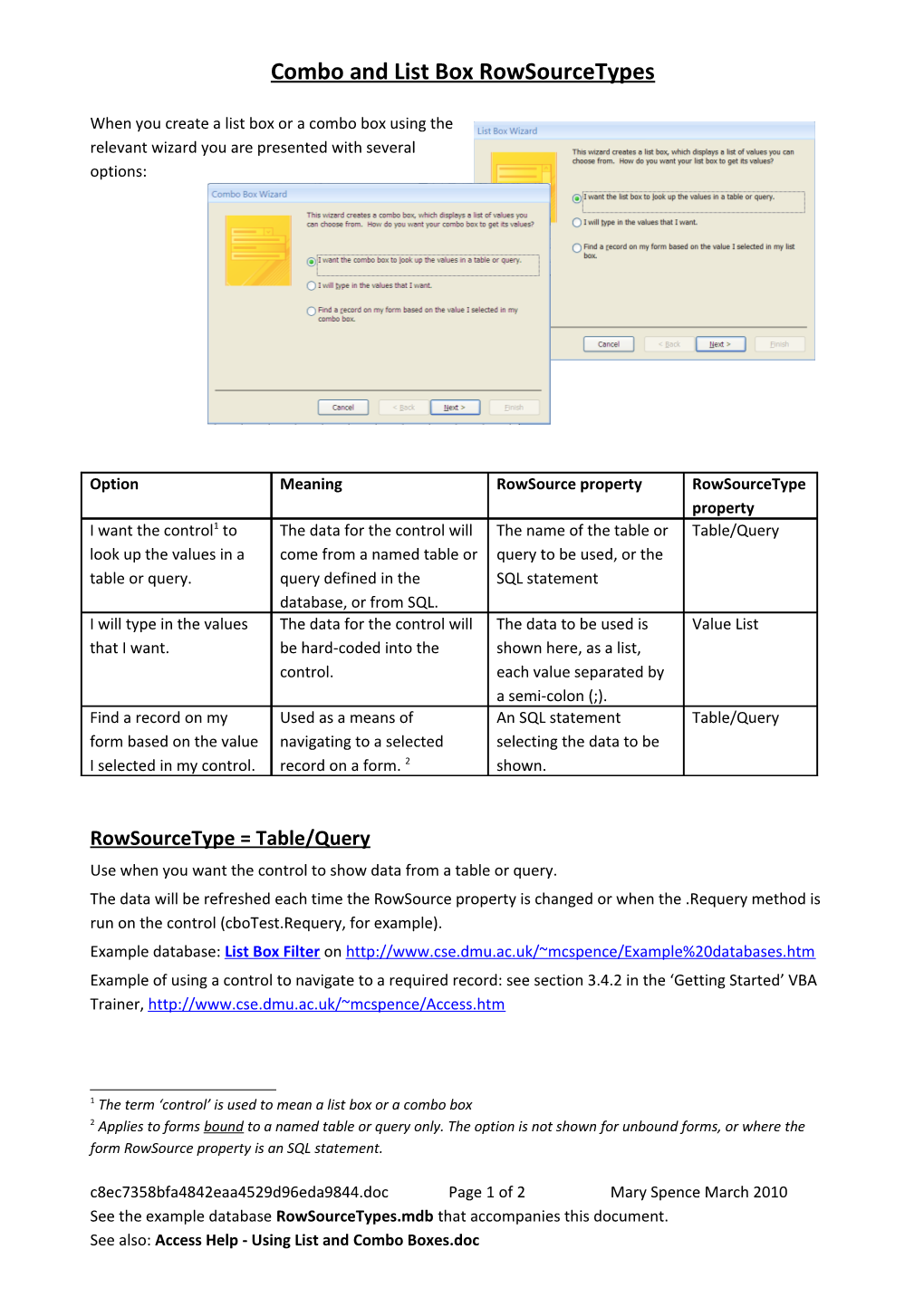 Combo and List Box Rowsourcetypes