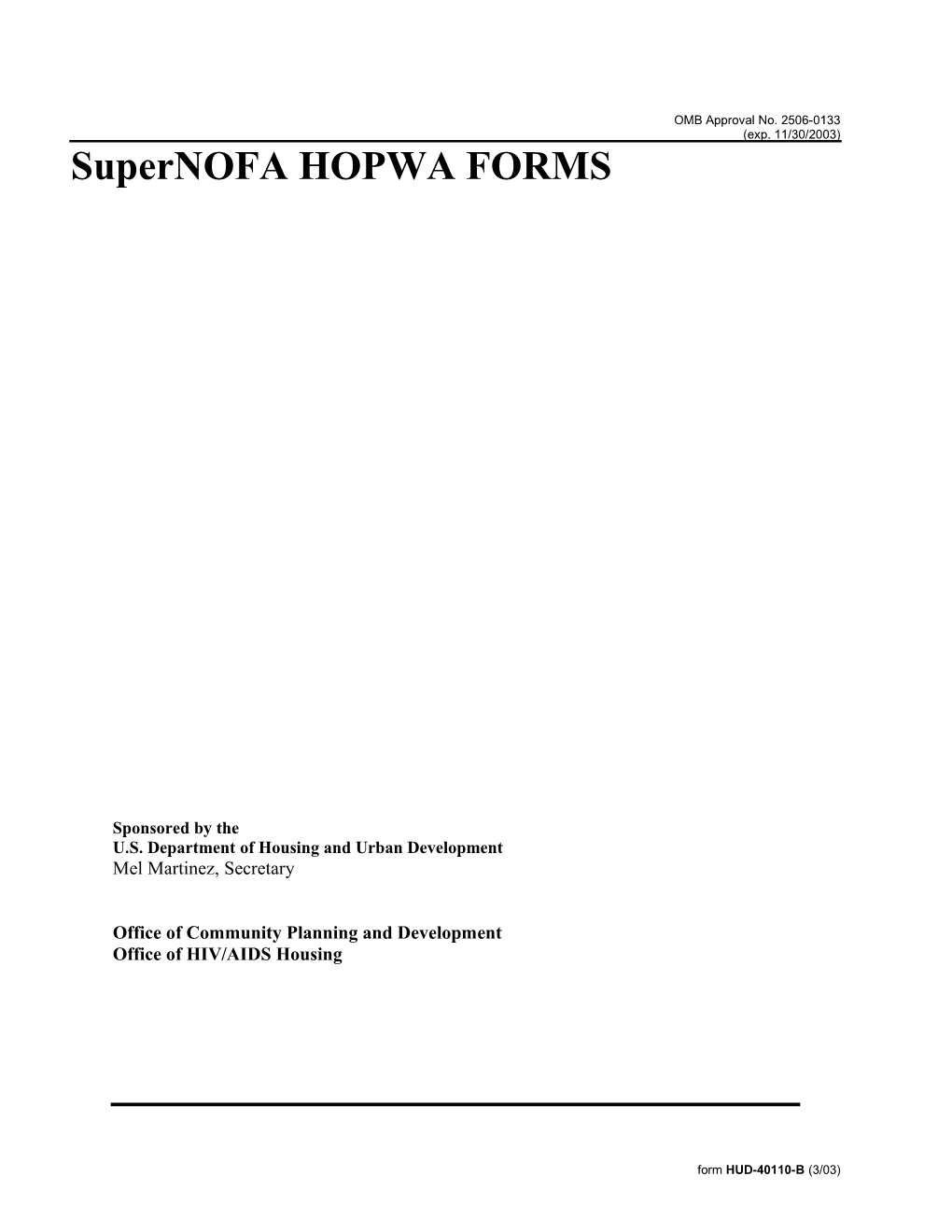HOPWA Project Budget Form