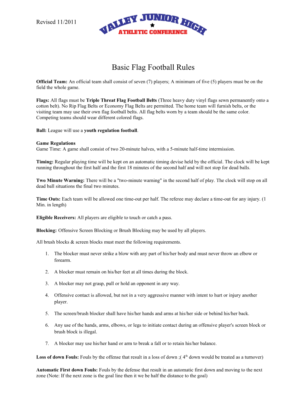 Basic Flag Football Rules