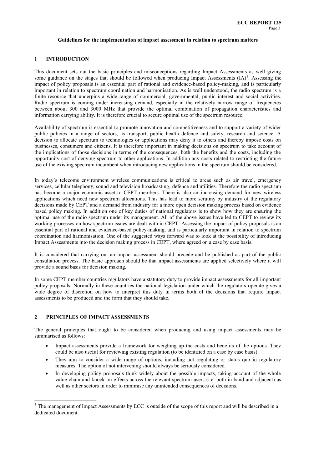 Guidelines for the Implementation of Impact Assessment in Relation to Spectrum Matters