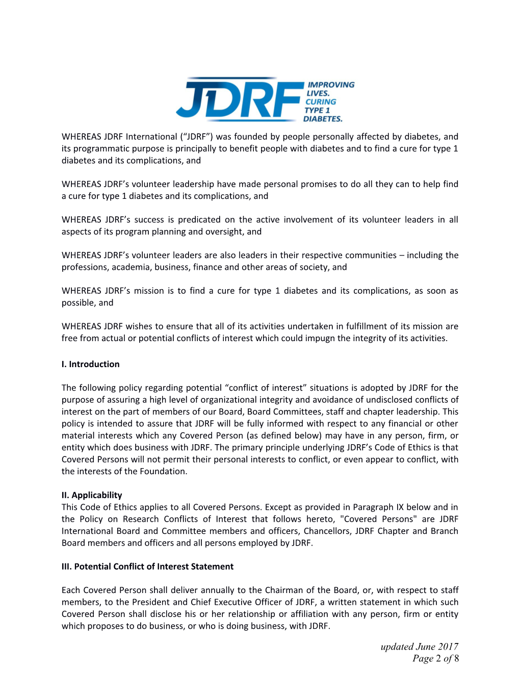 Please Indicate Your JDRF Affiliation