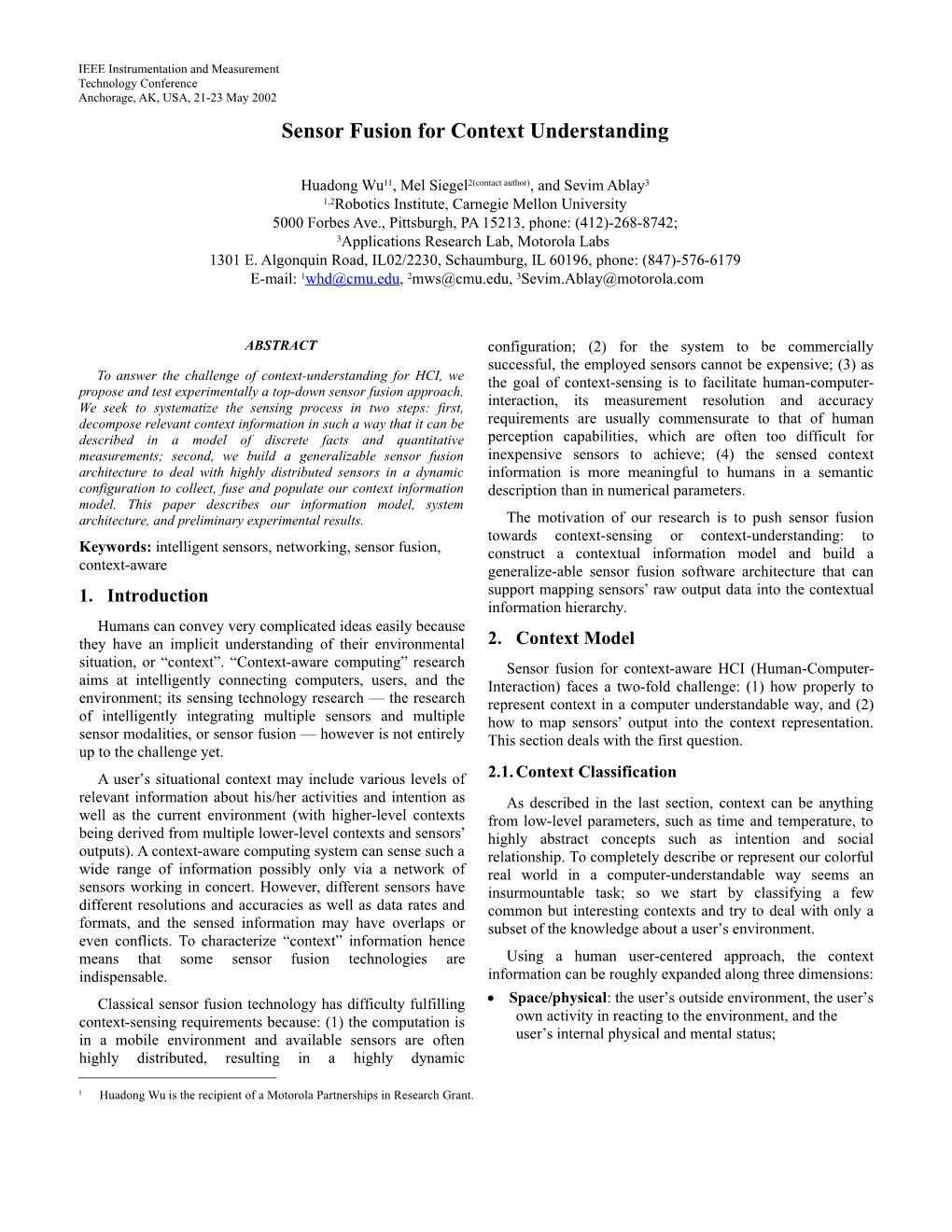 Sensor Fusion Towards Context Understanding