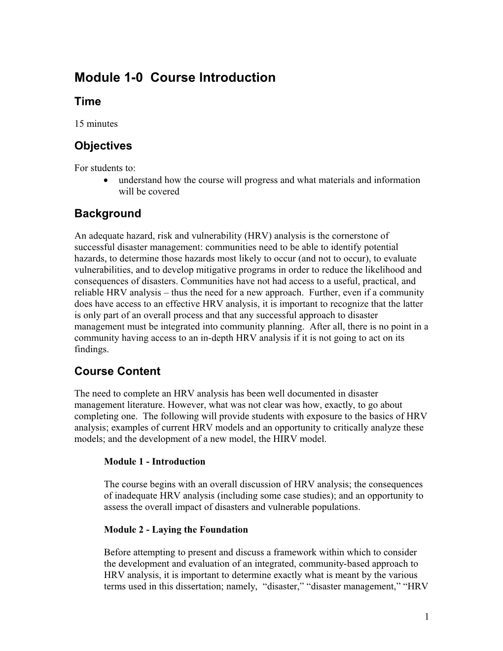 Module 1-0 Course Introduction