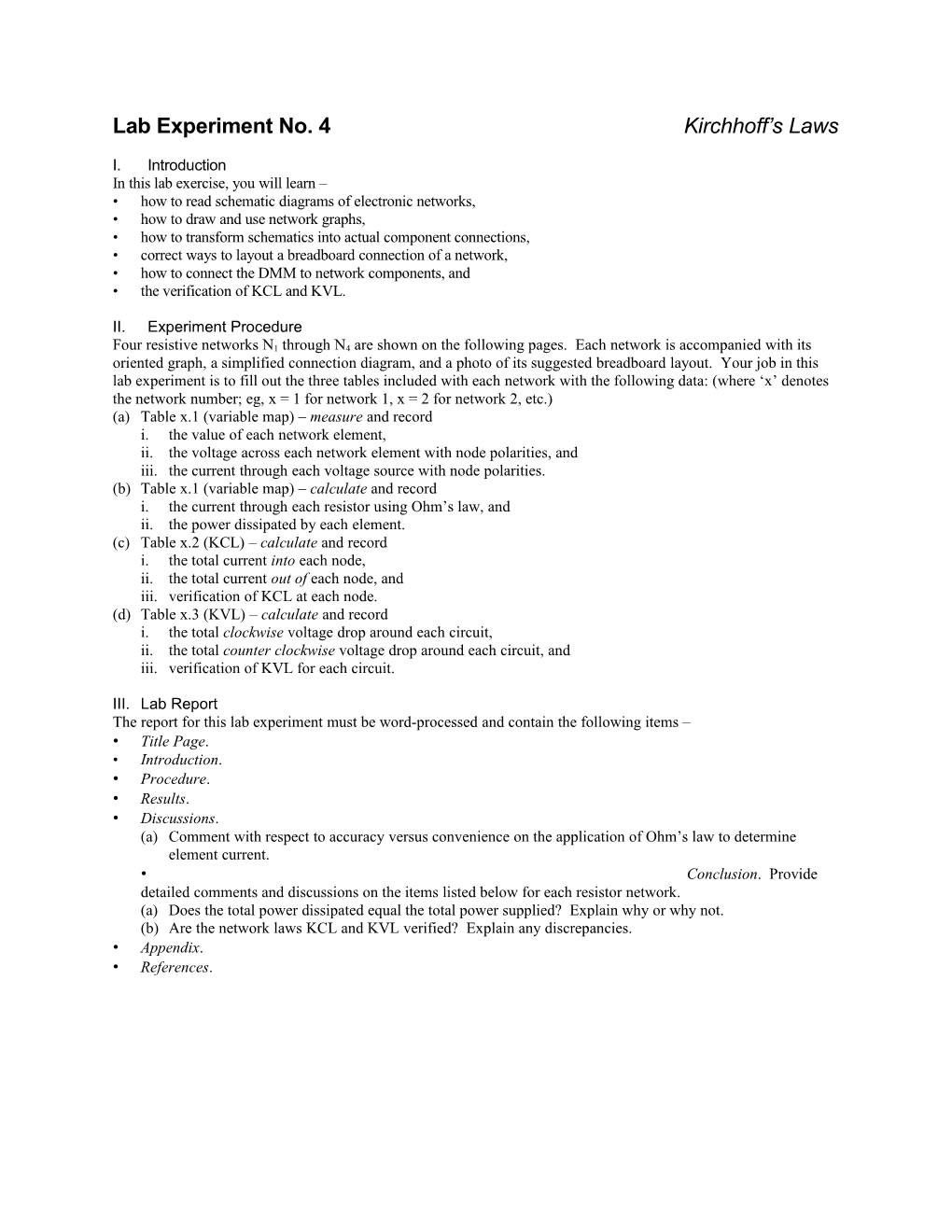 Lab Experiment No. 4 Kirchhoff S Laws