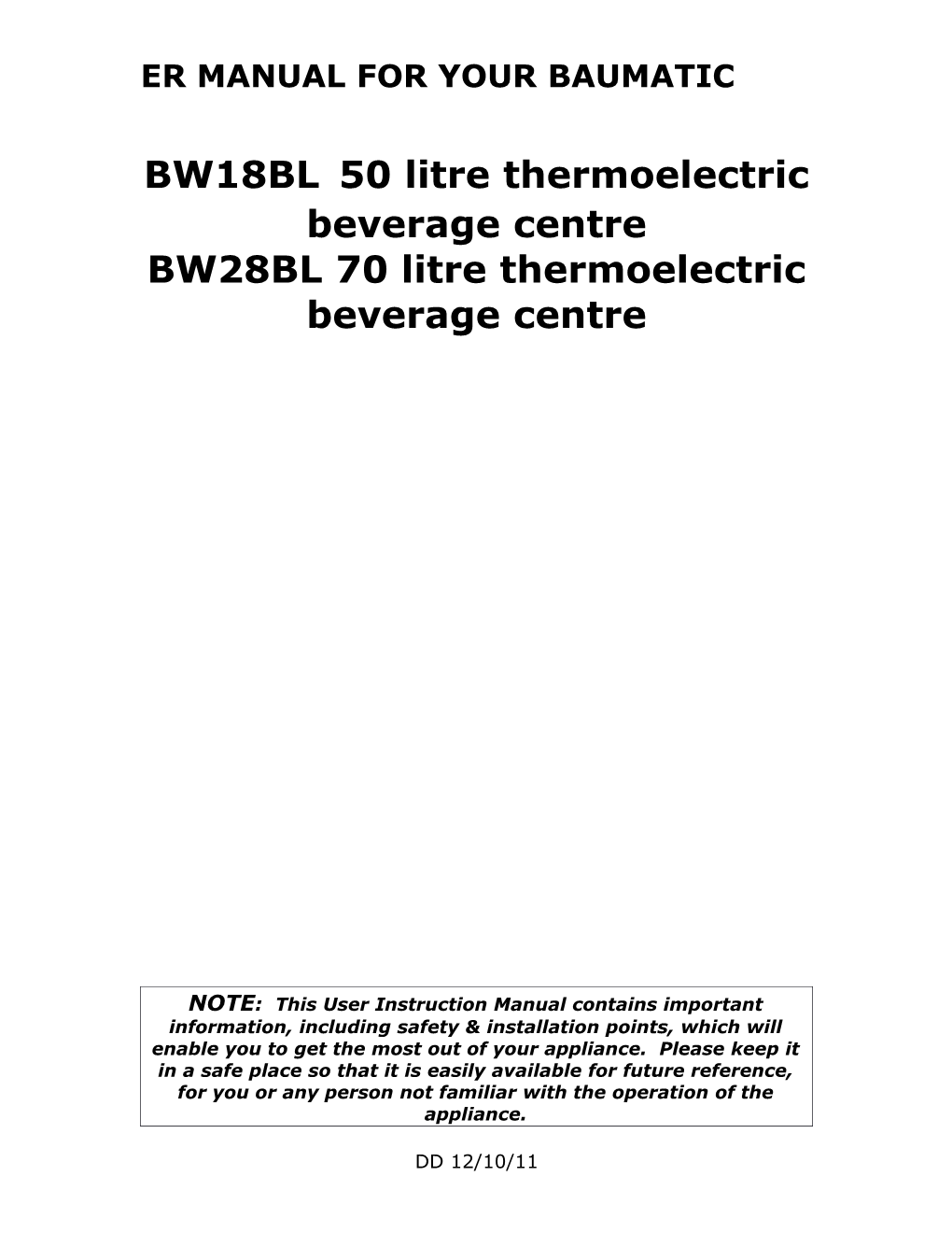 BW18BL50 Litre Thermoelectric Beverage Centre
