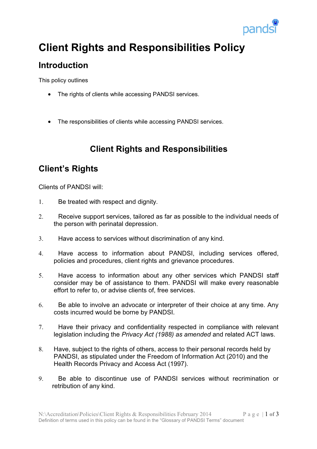 Client Rights and Responsibilities Policy