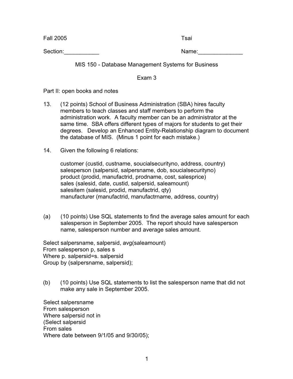 MIS 114 - Database Management Systems for Business