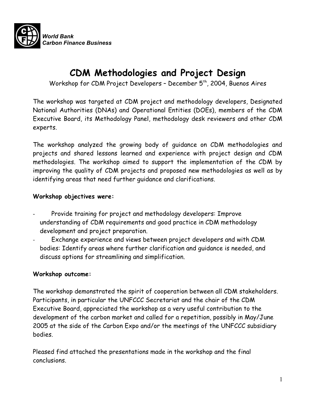 CDM Methodologies and Project Design