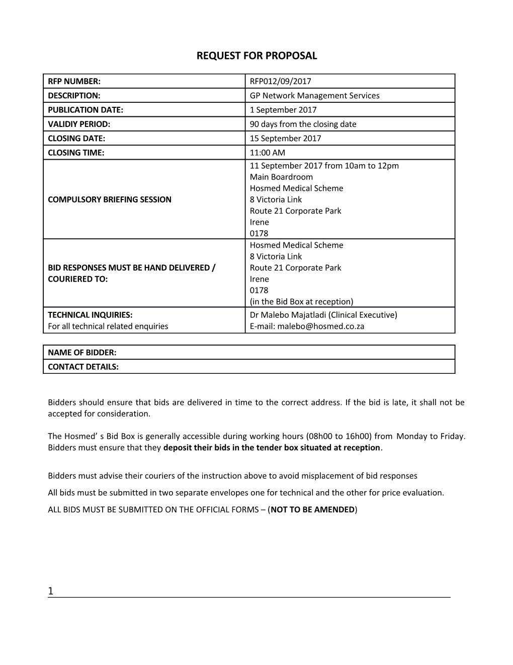 Tender Document - Cleaning Tender