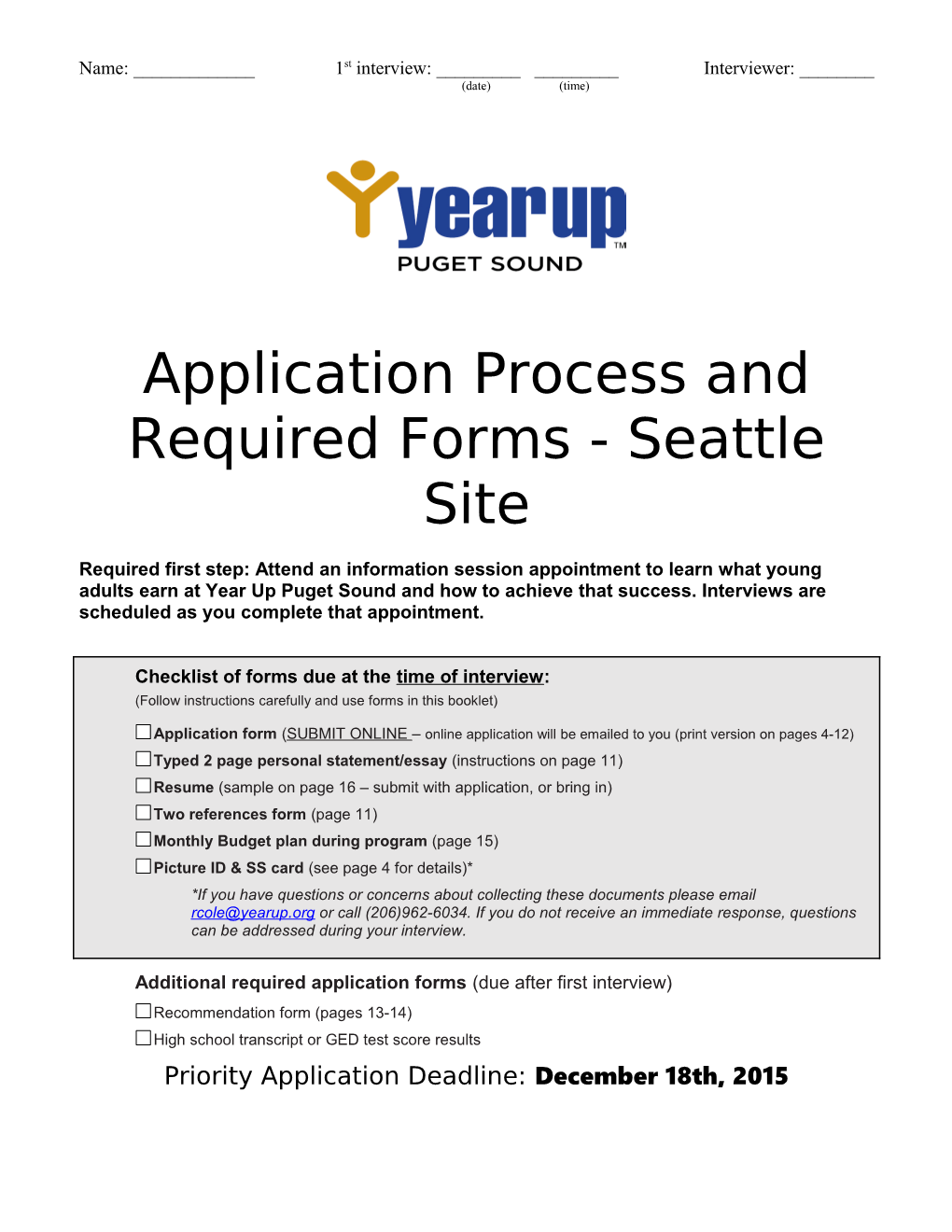 Application Processand Required Forms-Seattle Site