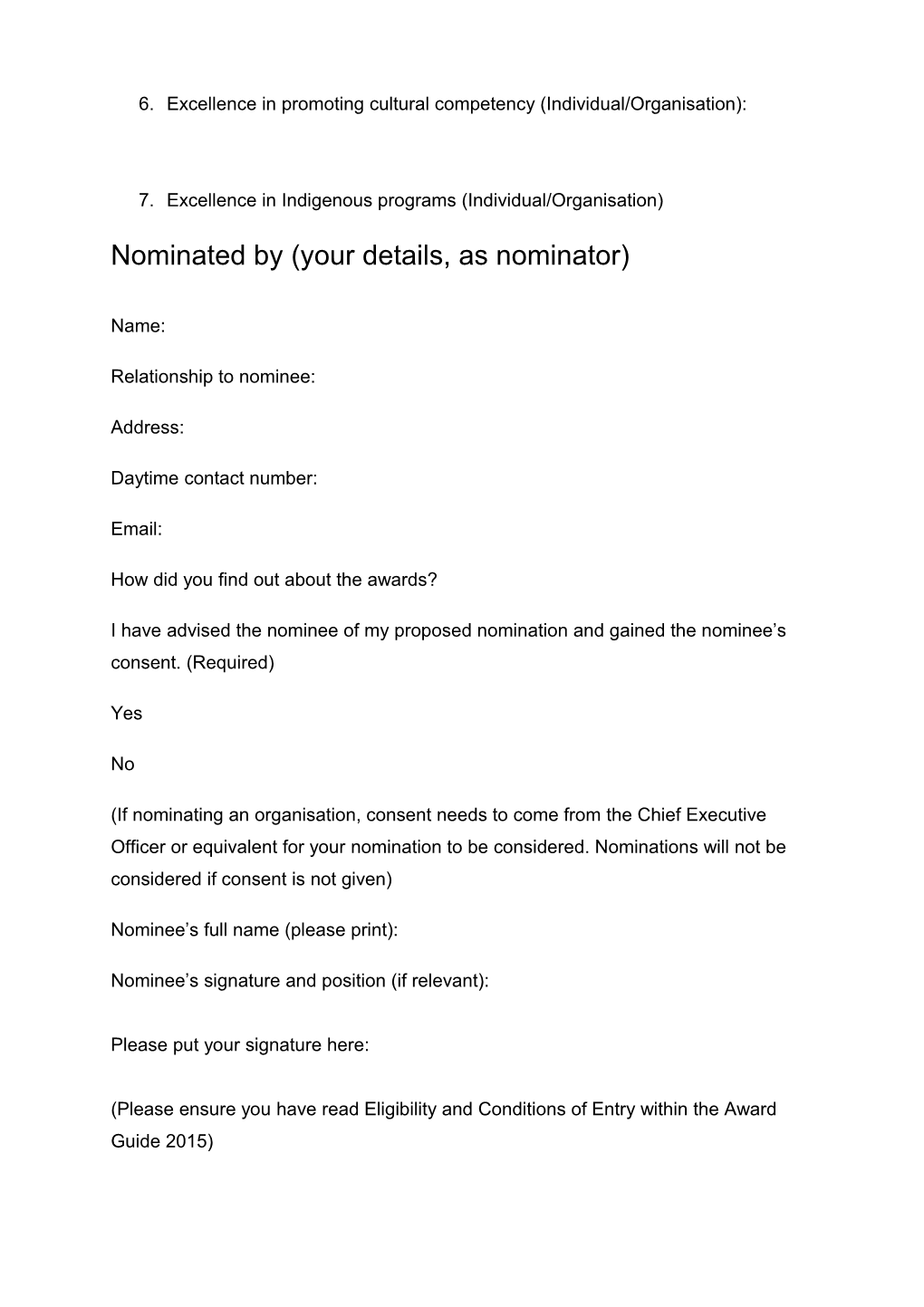 Are You Nominating an Individual Or an Organisation?