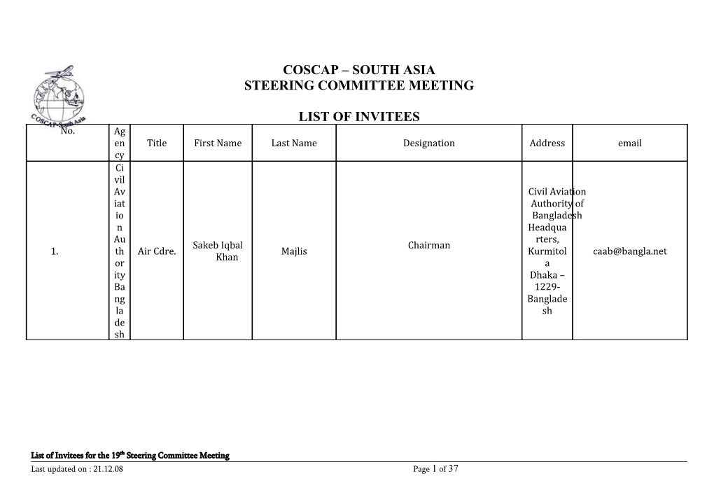 List of Invitees for the 19Th Steering Committee Meeting
