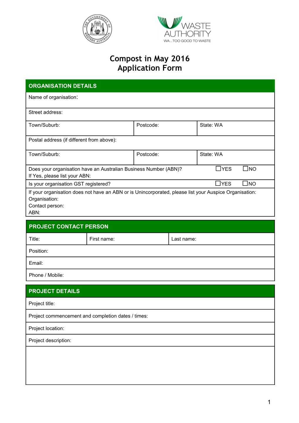 Waste Authority Sponsorship Application Form
