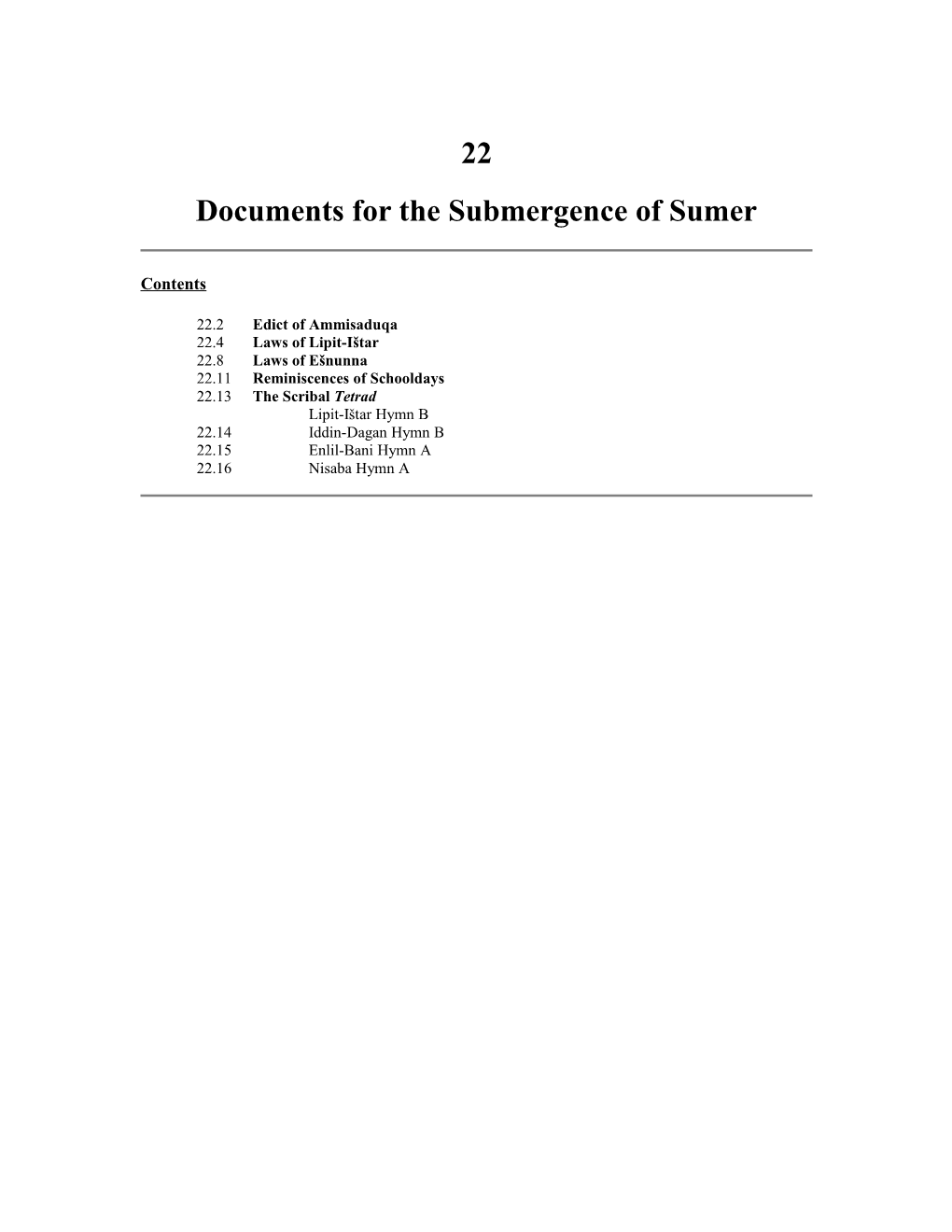 Documents for the Submergence of Sumer