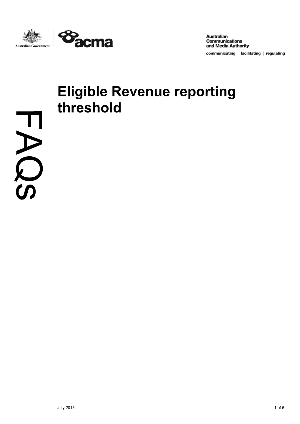 Eligible Revenue Threshold 2012-13 - FAQ