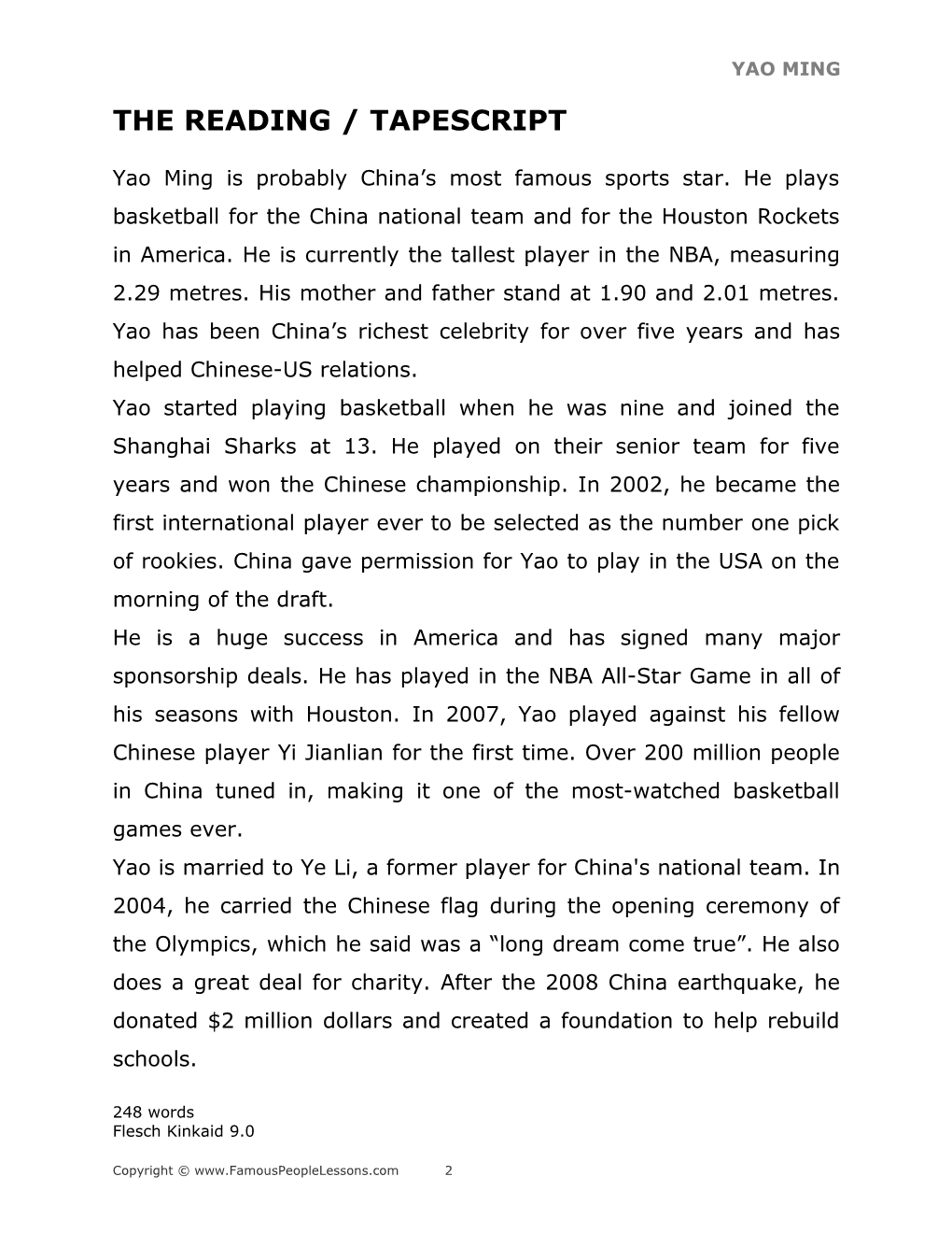 Famous People Lessons - Yao Ming