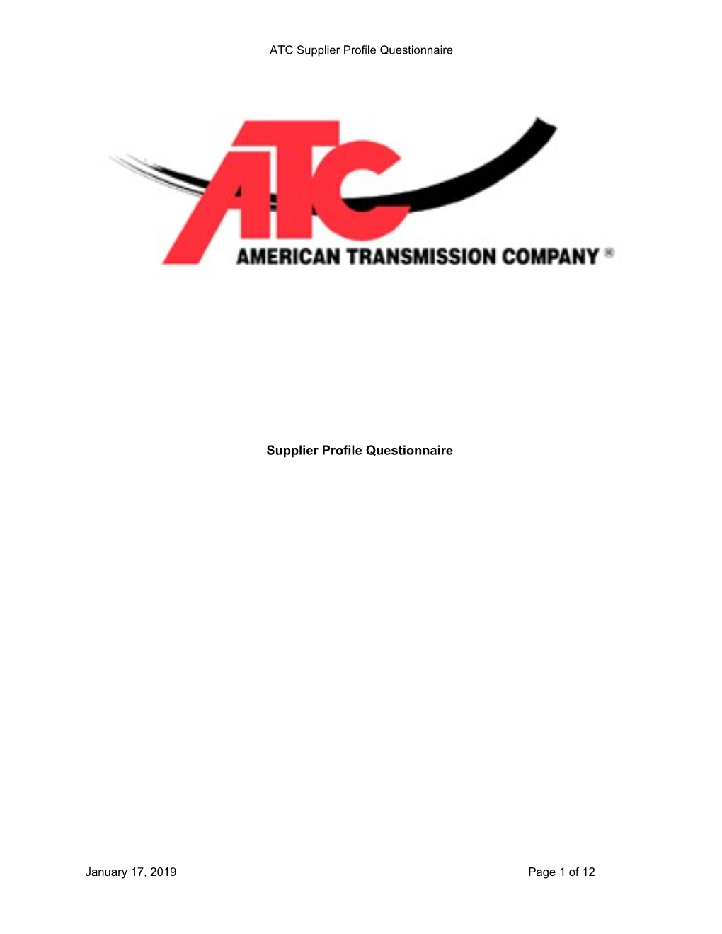 ATC Supplier Porfile Questionnaire