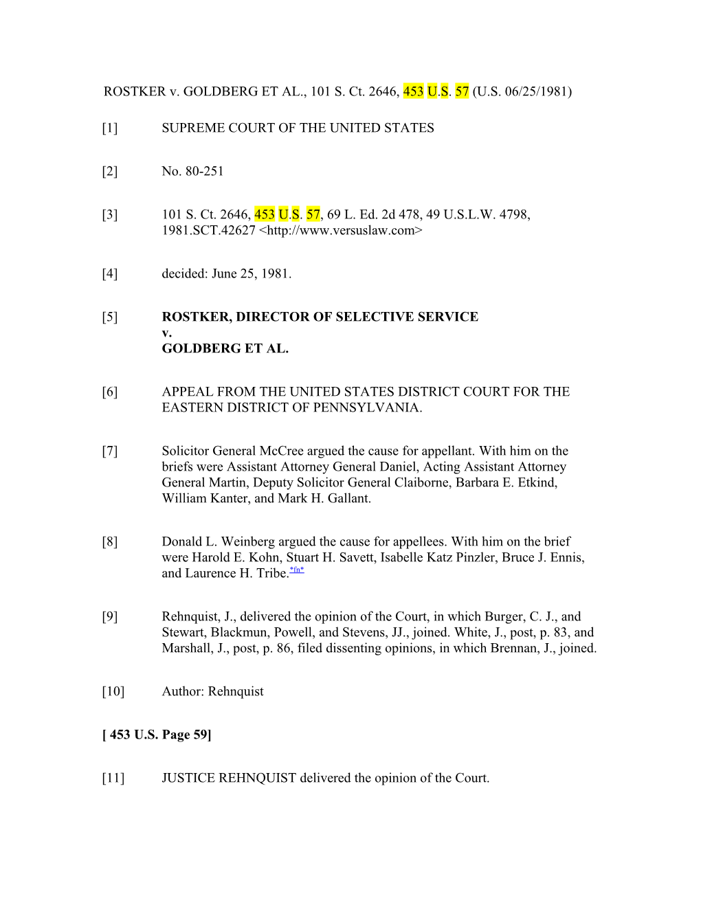 ROSTKER V. GOLDBERG ET AL., 101 S. Ct. 2646, 453U.S.57 (U.S. 06/25/1981)