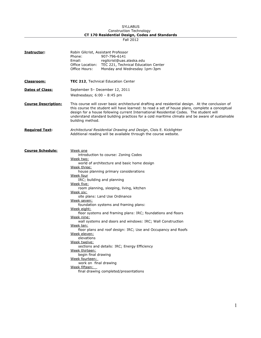 CT 170 Residential Design, Codes and Standards