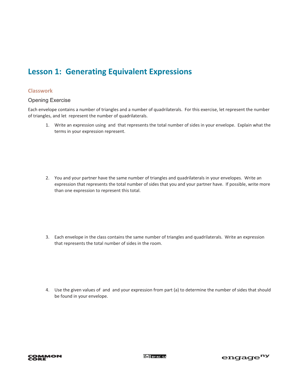 Lesson 1: Generating Equivalent Expressions