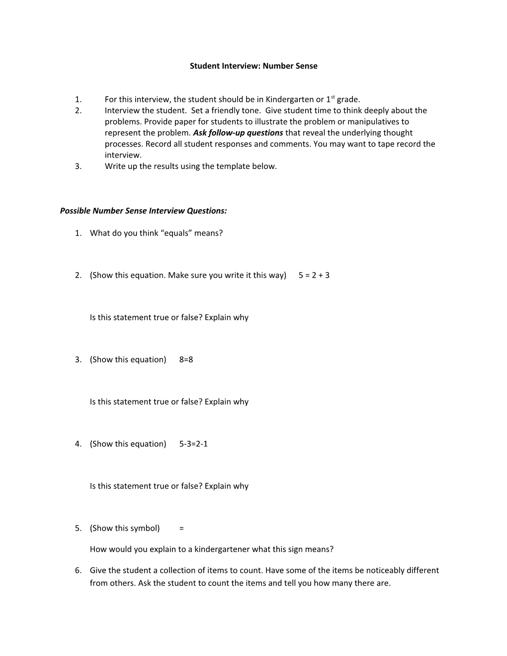 Student Interview: Number Sense