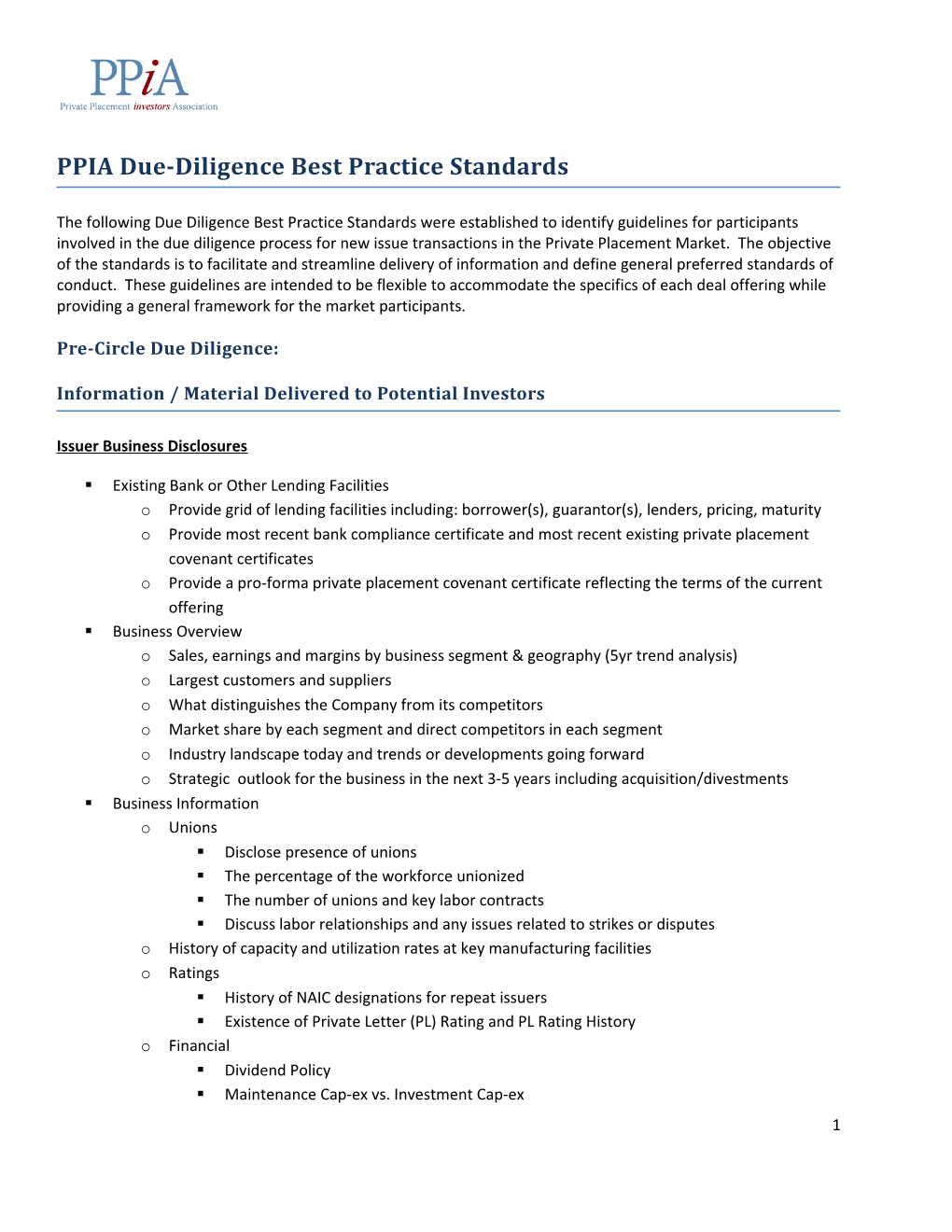 PPIA Due-Diligence Best Practicestandards