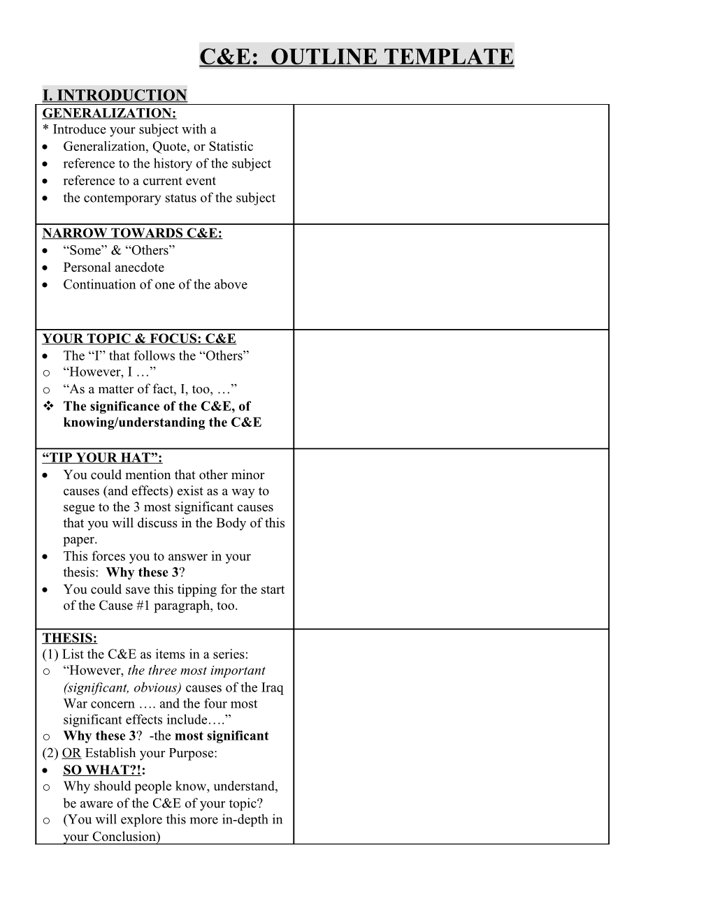 C&E: Outline Template