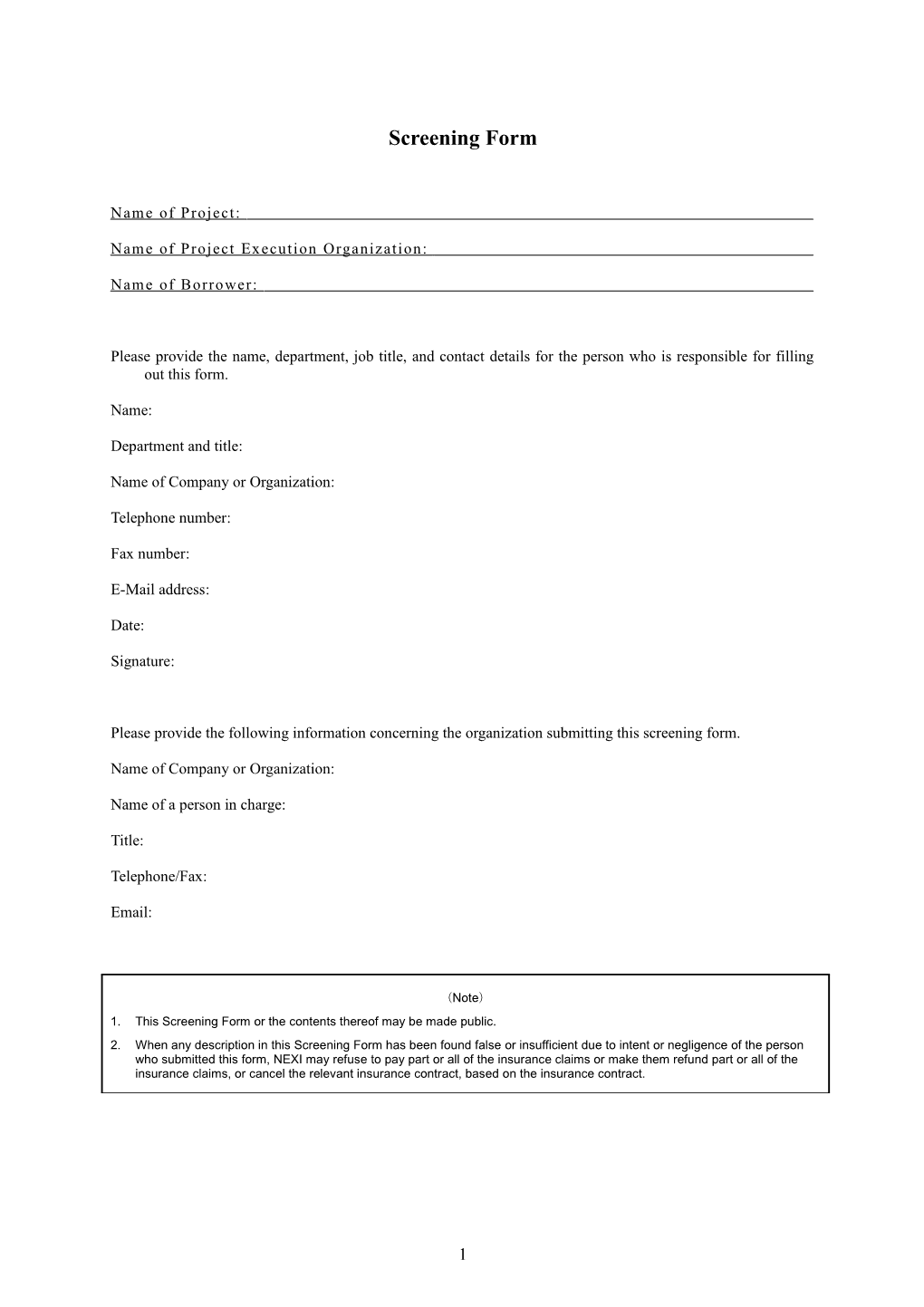 Screening Form (English)