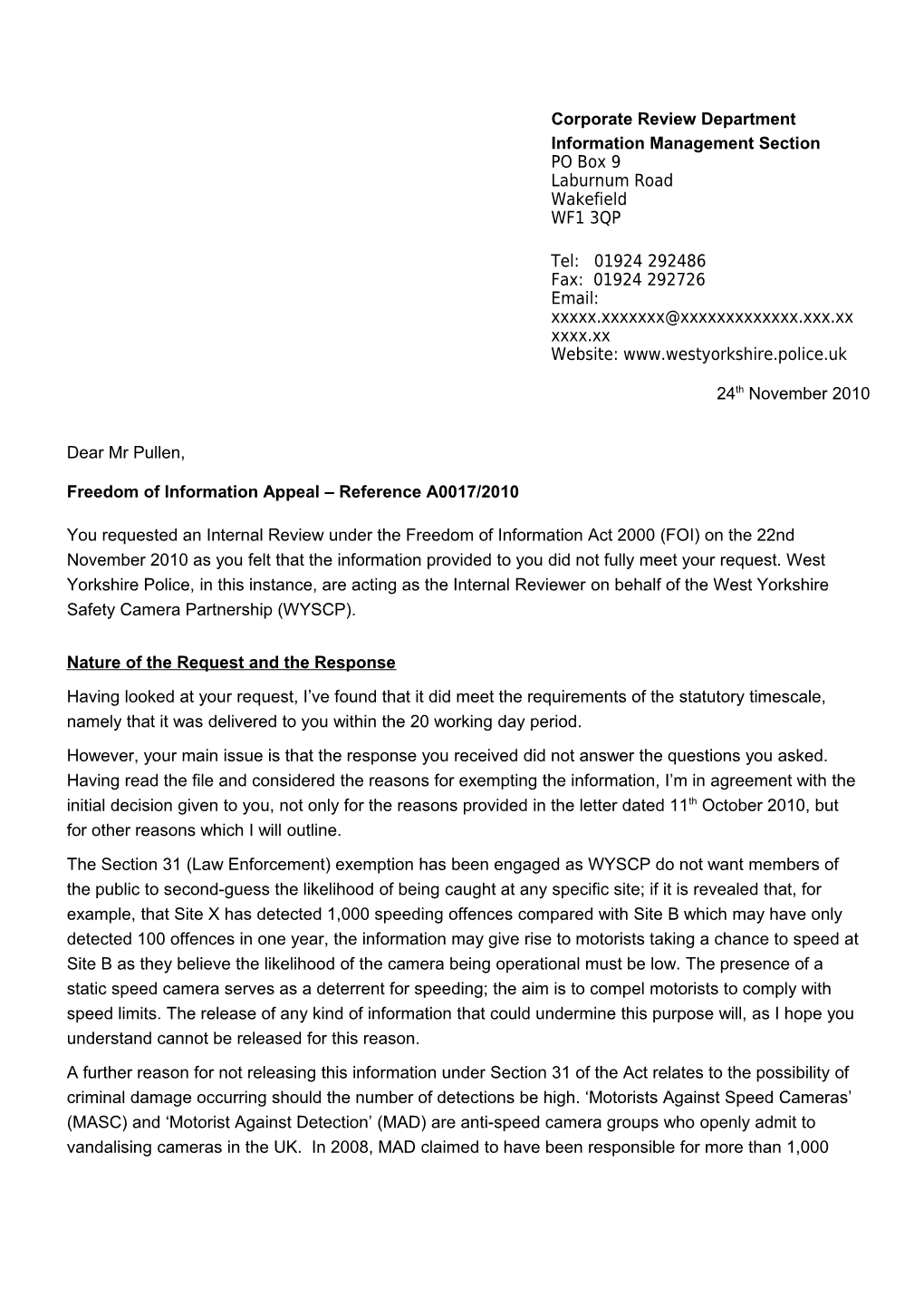 A0005 - Outcome of Appeal Letter (ISPG)