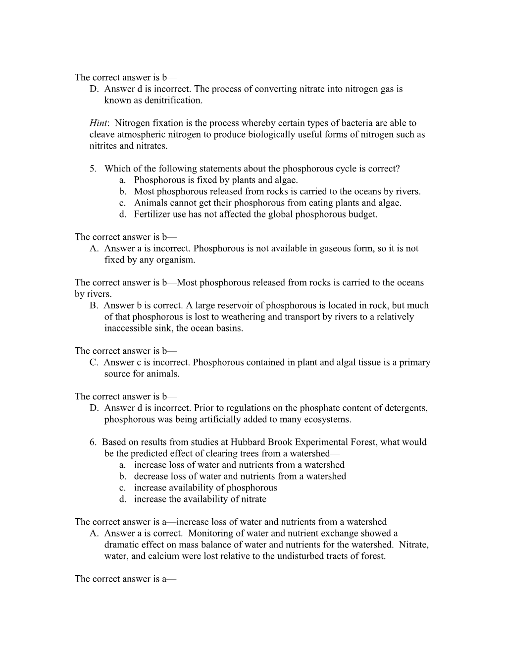 Questions for Chapter 55 Dynamics of Ecosystems